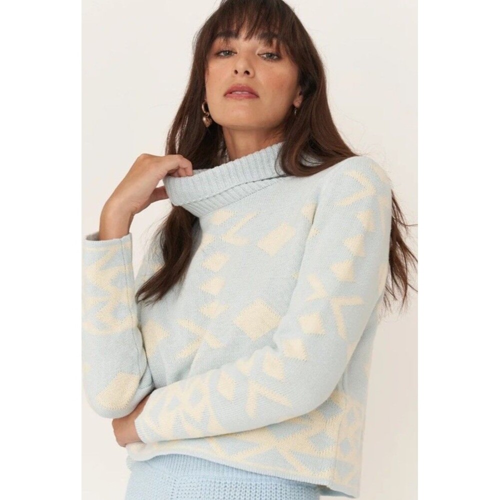 aztec boho cozy chic Southwestern Callahan hazel turtleneck baby blue NWT XS